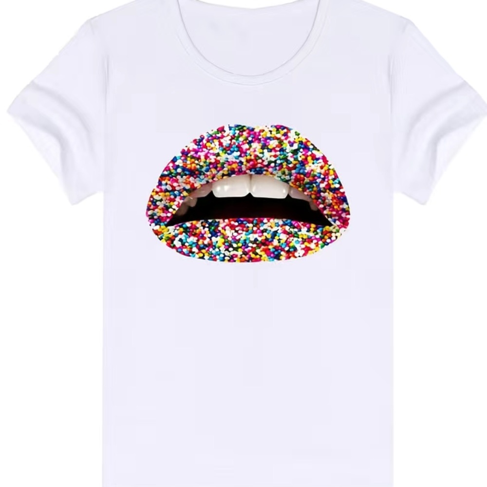 NWT Rainbow CrewNeck Sprinkle Sexy Mouth Tee, 3 sizes avail (see size chart ⬇️)
